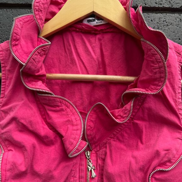 Vintage Y2K Maribelle Padded Bra Zip Ruffle Collar Detail Studded Pink Top XL - Picture 5 of 16